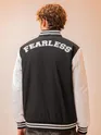 Black Printed Varsity Jacket for Men