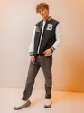 Black Printed Varsity Jacket for Men