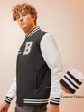 Black Printed Varsity Jacket for Men