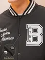 Black Printed Varsity Jacket for Men