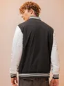 Black Solid Varsity Jacket for Men