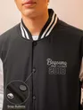 Black Solid Varsity Jacket for Men