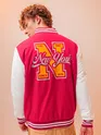 Burgundy Printed Varsity Jacket for Men