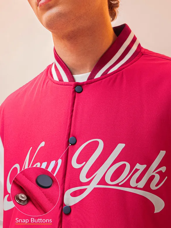 Burgundy Printed Varsity Jacket for Men