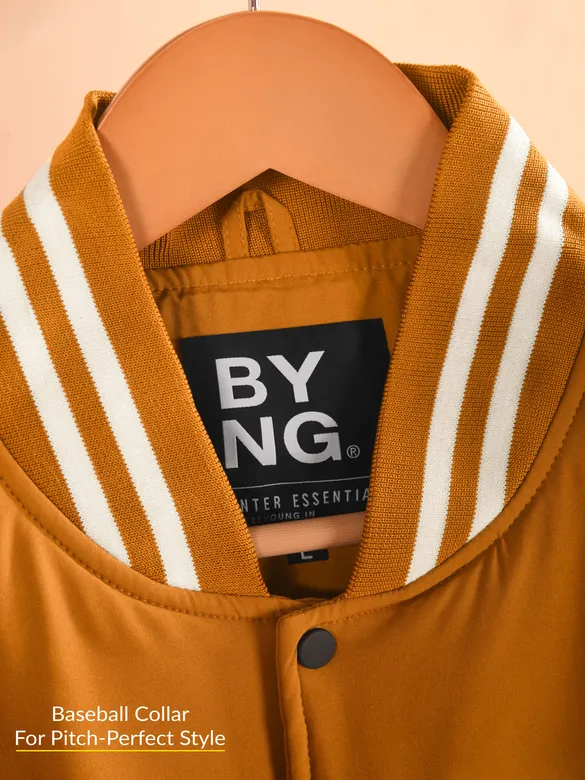 Cider Brown Printed Varsity Jacket for Men