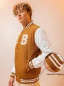 Cider Brown Printed Varsity Jacket for Men