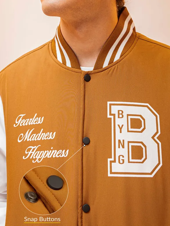 Cider Brown Printed Varsity Jacket for Men