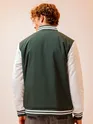 Deep Olive Green Solid Varsity Jacket for Men