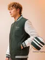 Deep Olive Green Solid Varsity Jacket for Men