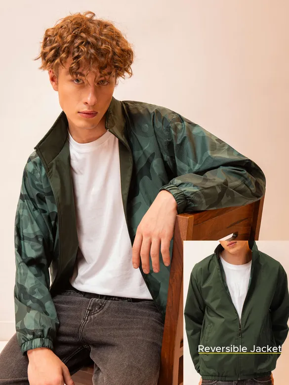 Green Camo Reversible Windcheater Jacket for Men