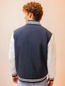 Navy Blue Solid Varsity Jacket for Men