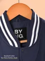 Navy Blue Solid Varsity Jacket for Men