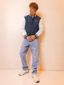 Navy Blue Solid Varsity Jacket for Men