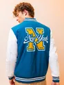 Teal Blue Printed Varsity Jacket for Men