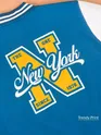 Teal Blue Printed Varsity Jacket for Men