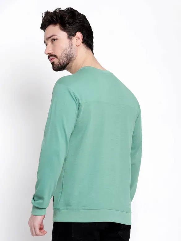 Turquoise Green Diagonal Knit Sweatshirt for Men