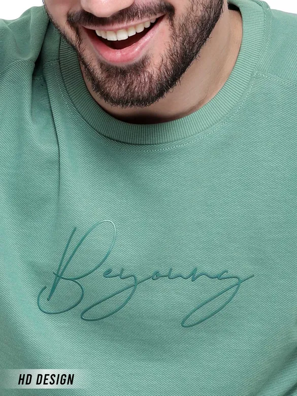 Turquoise Green Diagonal Knit Sweatshirt for Men