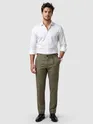 Olive Green Side-Adjuster Cotton Slub Trousers