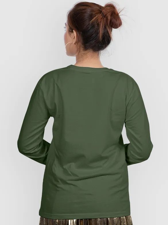 Plain Olive Green Women Full Sleeves T-shirt