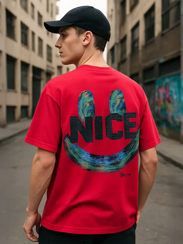 Red Smiley Rubber Printed T-shirt