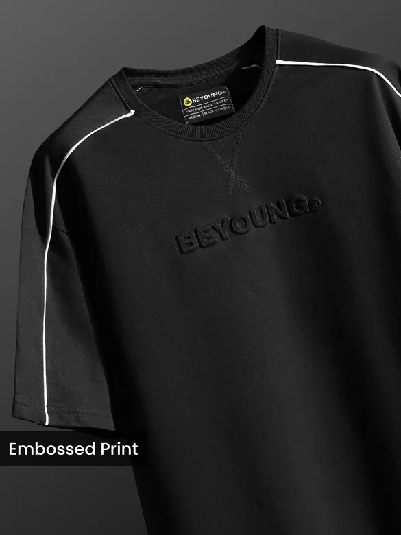 Black Beyoung Embossed Oversized T-Shirt