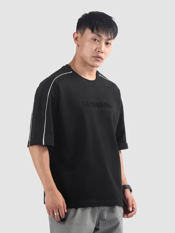 Black Beyoung Embossed Oversized T-Shirt