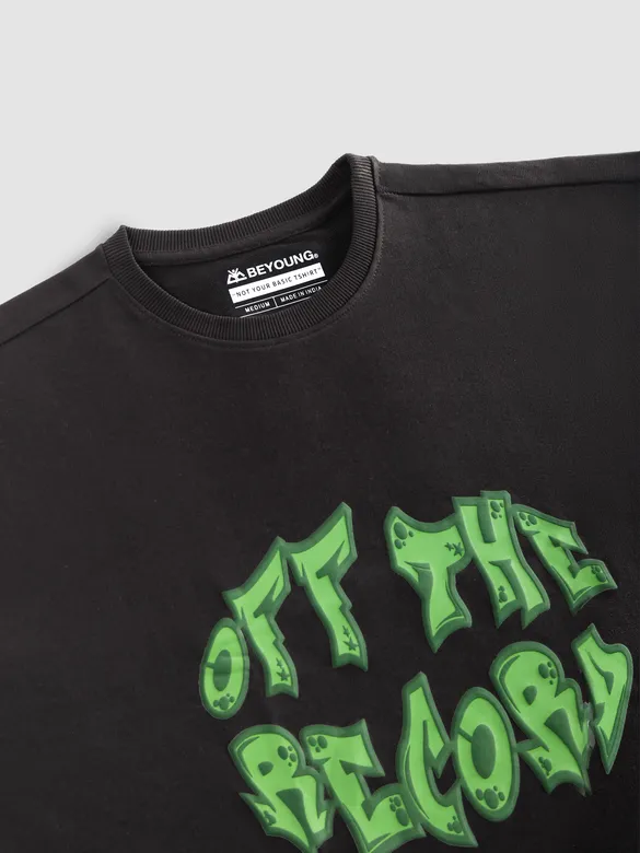 Black Puff Printed Oversized T-shirt For Men