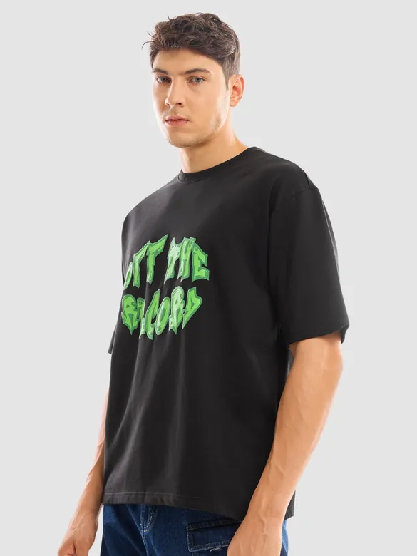 Black Puff Printed Oversized T-shirt For Men