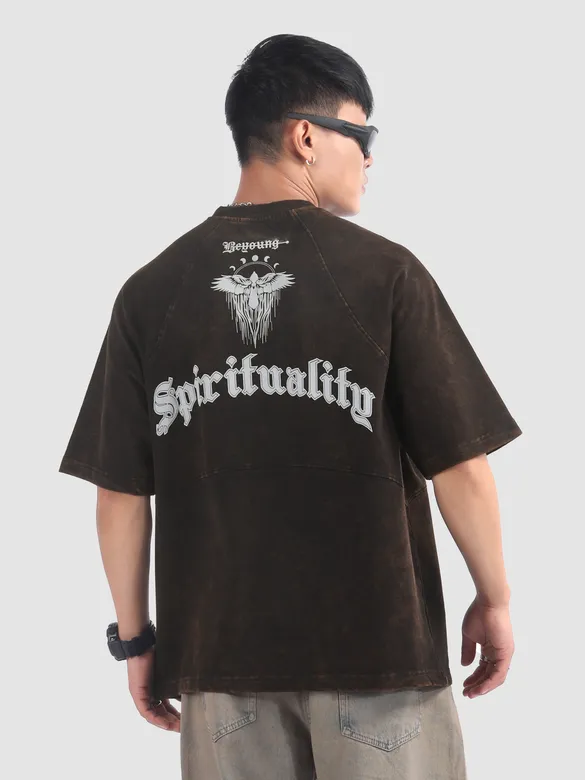 Black Spirituality Acid Wash Oversized T-Shirt