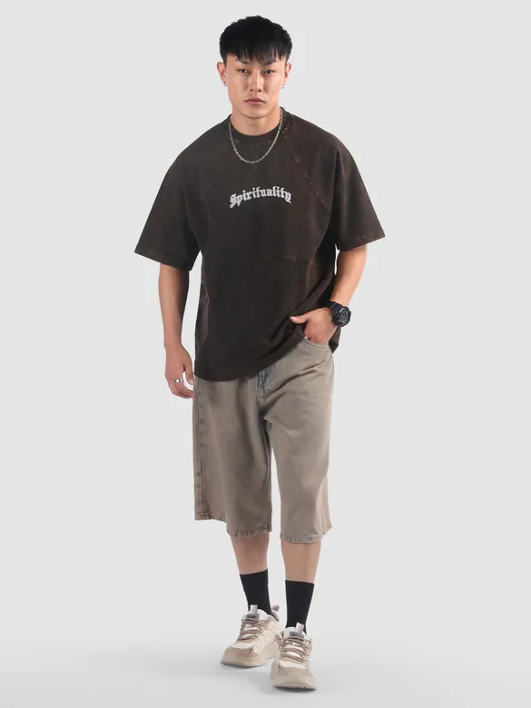 Black Spirituality Acid Wash Oversized T-Shirt