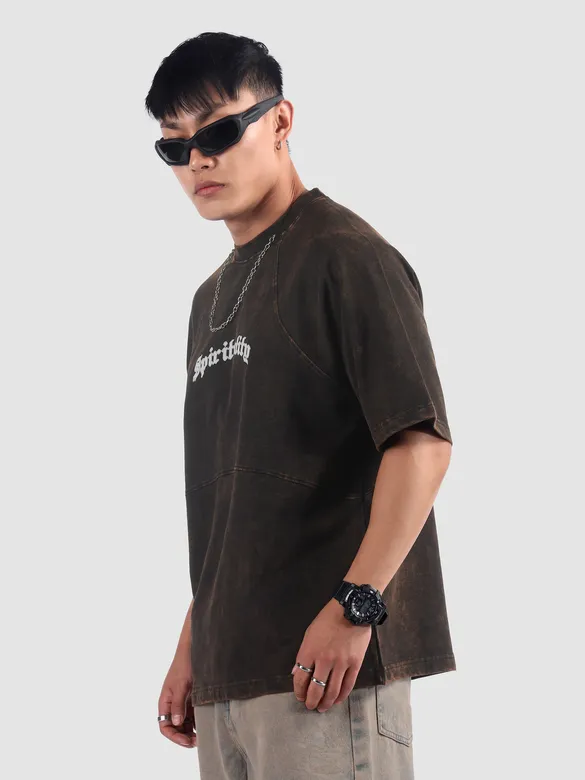 Black Spirituality Acid Wash Oversized T-Shirt