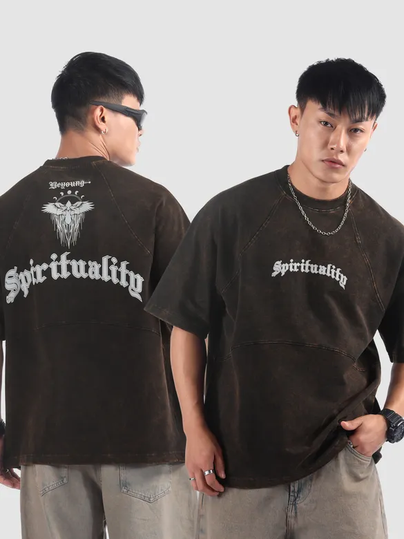 Black Spirituality Acid Wash Oversized T-Shirt