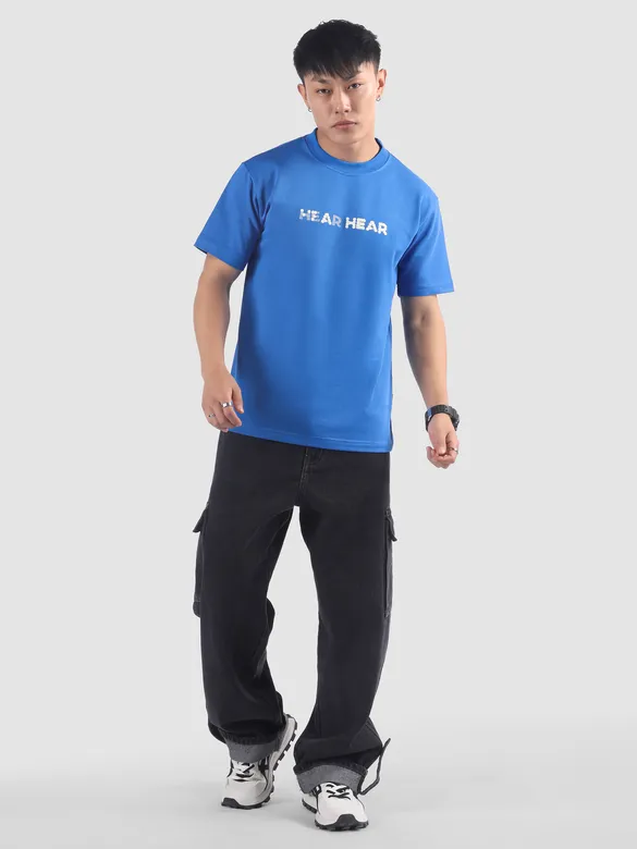Blue 3D Illusion Rubber Printed T-Shirt