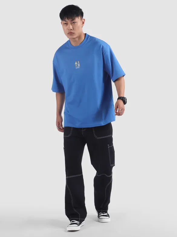 Blue Lazy Boys Printed Oversized T-Shirt