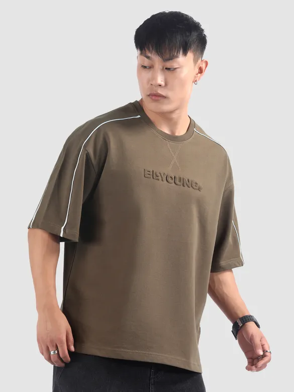 Brown Beyoung Embossed Oversized T-Shirt