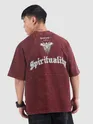 Burgundy Spirituality Acid Wash Oversized T-Shirt