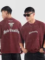 Burgundy Spirituality Acid Wash Oversized T-Shirt