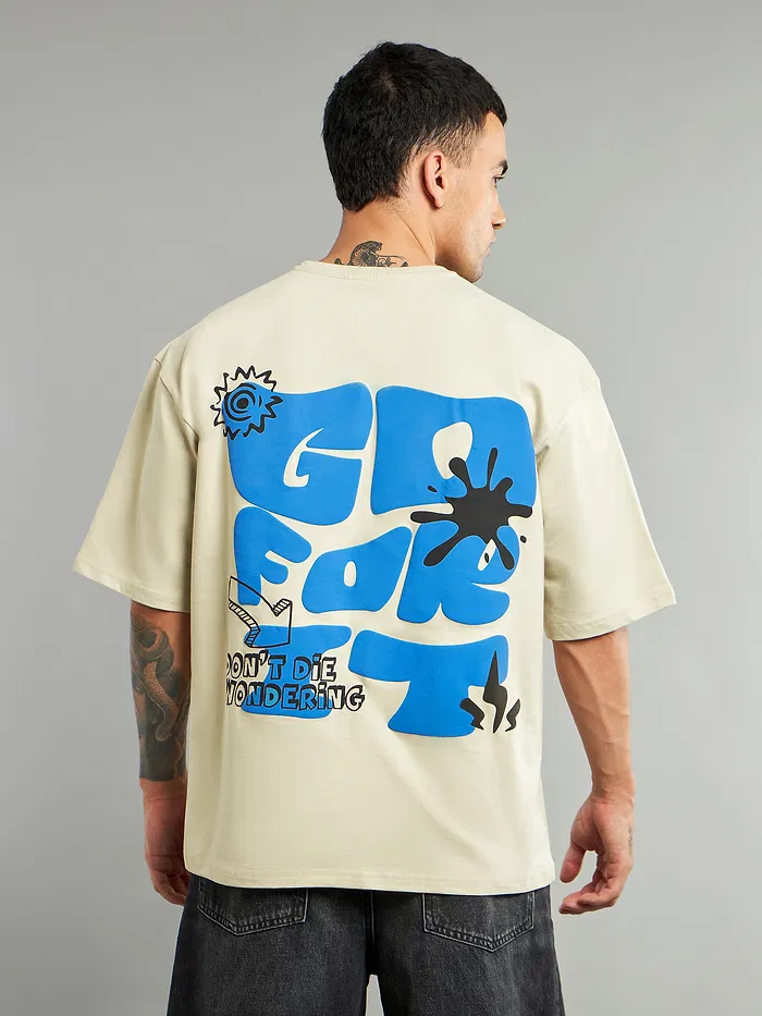 Cream Go For It Puff Print Oversized T-shirt