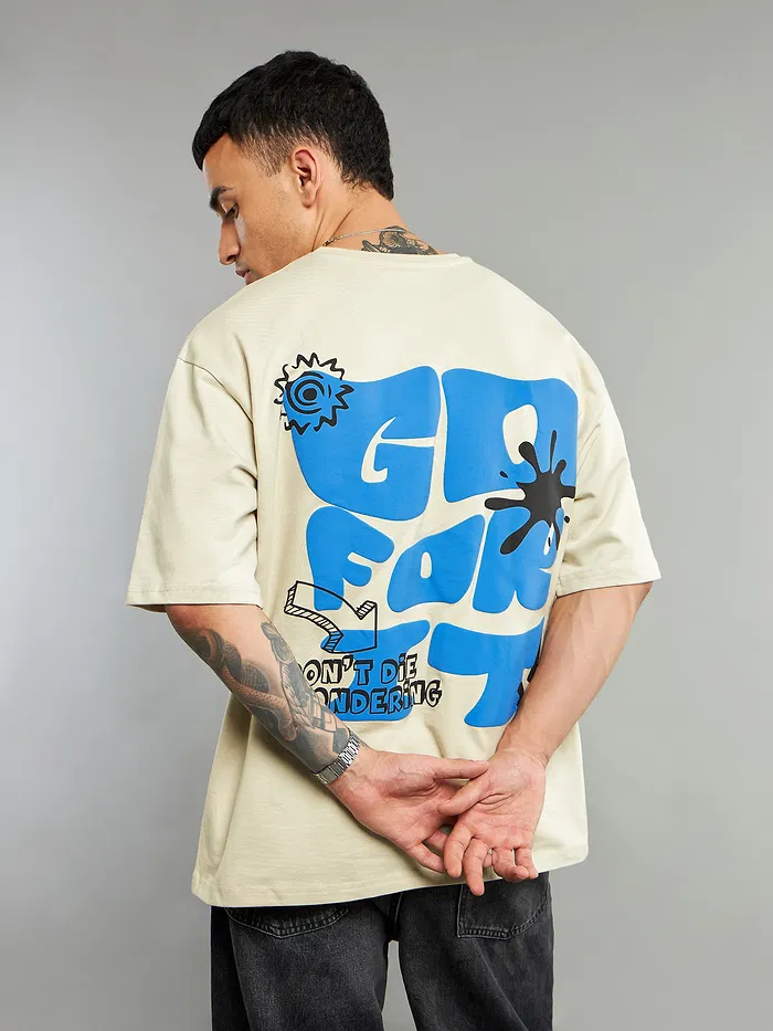 Cream Go For It Puff Print Oversized T-shirt