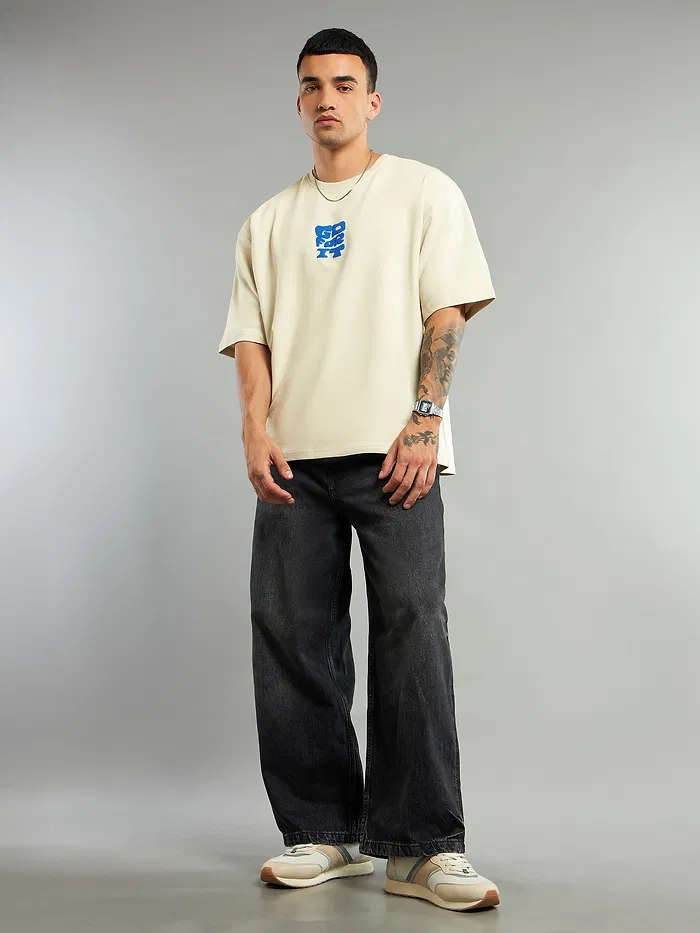 Cream Go For It Puff Print Oversized T-shirt