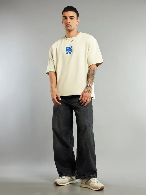 Cream Go For It Puff Print Oversized T-shirt
