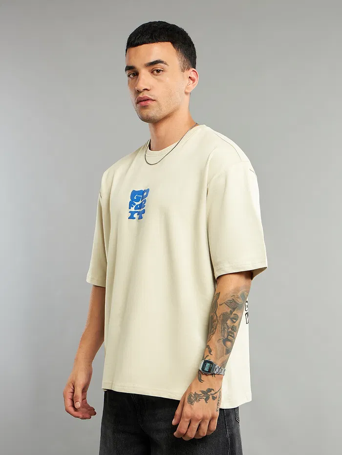 Cream Go For It Puff Print Oversized T-shirt
