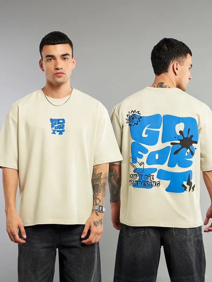 Cream Go For It Puff Print Oversized T-shirt