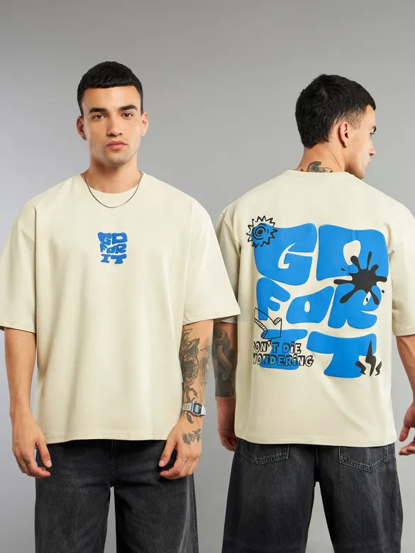 Cream Go For It Puff Print Oversized T-shirt