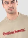 Beige Mock Neck Embroidered T-Shirt