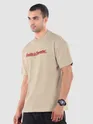 Beige Mock Neck Embroidered T-Shirt