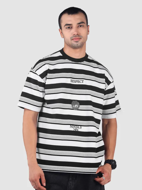 Black Striped Knitted T-Shirt