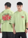 Pista Green Distressed Typo Puff Print Oversized T-Shirt