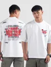 White Distressed Typo Puff Print Oversized T-Shirt