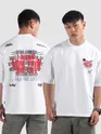 White Distressed Typo Puff Print Oversized T-Shirt